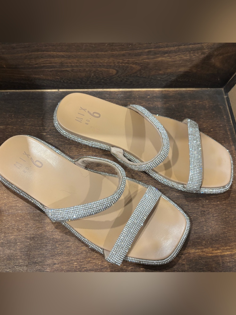 Mix No. 6 Silver Crystal Double-Strap Slide Sandals